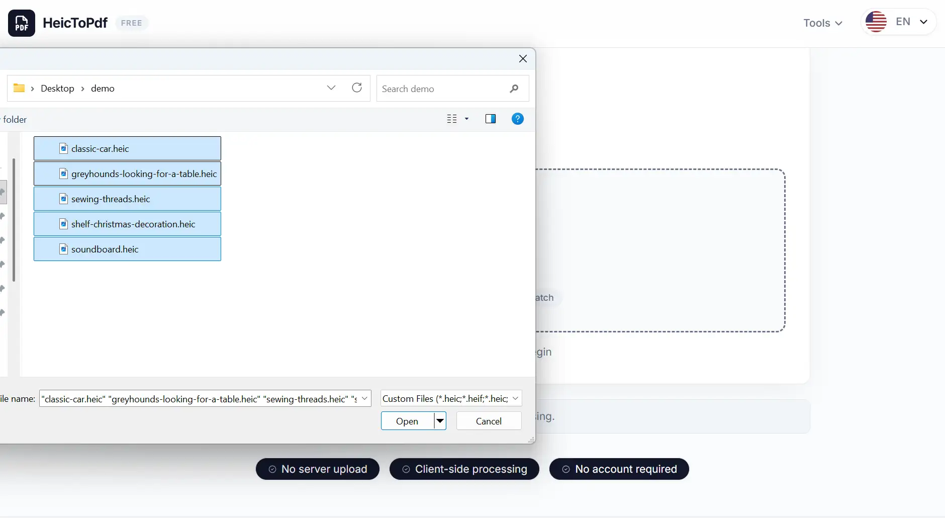 File picker for selecting multiple HEIC images